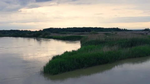 Landscape with River on Cloudy Day Stock Footage 155599462