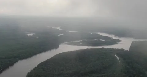 Landscape with a river. Fast mountain river Neman . view from above Stock Footage 233097051