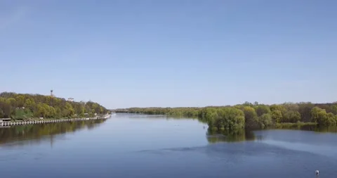 Landscape with river flooding, forest in spring. Stock Footage 194476149