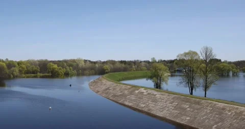 Landscape with river flooding, forest in spring. Stock Footage 194476984