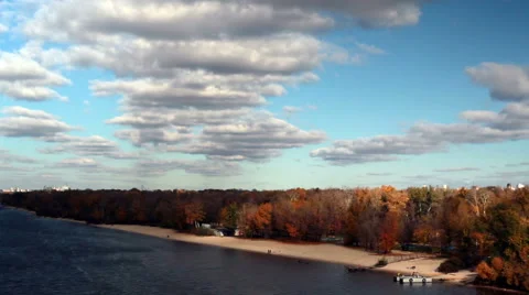 Landscape. River, forest and clouds. Time Lapse. Stock Footage 41694522
