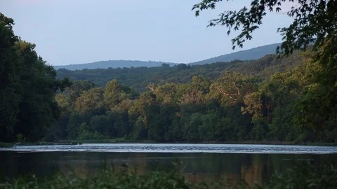 Landscape River with Forest and Sky in Background - Shenandoah Stock Footage 81591091