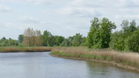 Landscape on the river Hamme, Ritterhude, Lower Saxony, Germany Stock Footage 154732827