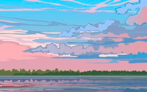 Landscape with a River Stock Illustration