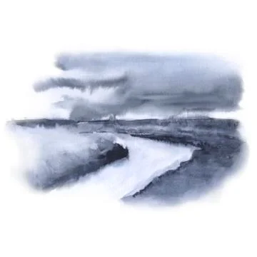 Landscape with a river. Isolated on a white background. Stock Illustration