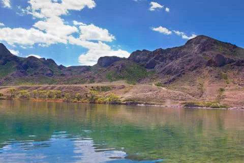 Landscape river mountain and cloudy sky Central Asia Stock Photos