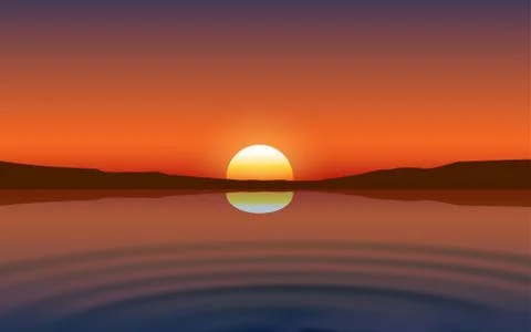 Landscape of the river at the mountain in sunset Stock Illustration