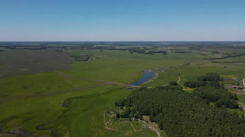 Landscape on the river, trees, field and sky Stock Footage 162036509