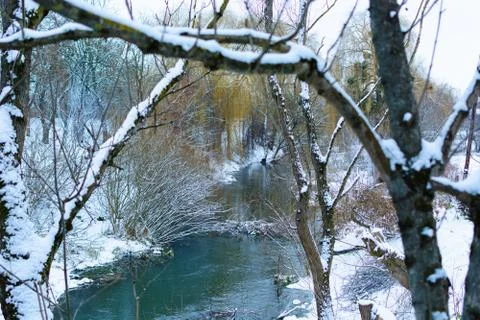 Landscape. River winter. Foto stock