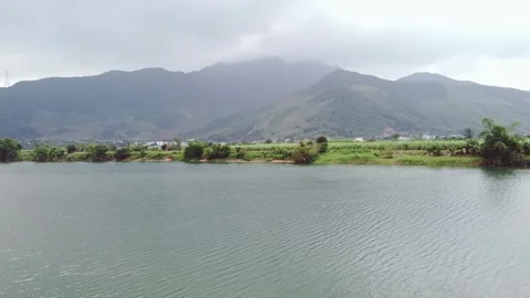 Landscape of rivers and mountains in Da Nang - Vietnam with aerial angle Stock Footage 260590164