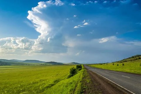 Landscape road cloud fields sky. quality photo Stock Photos