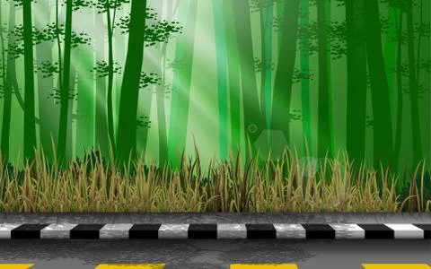 Landscape of the road in the forest Stock Illustration