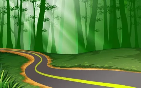 Landscape of the road in the forest Stock Illustration