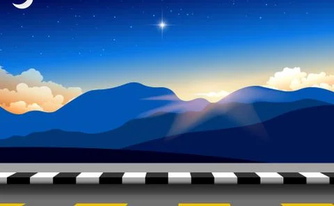 Landscape of road on the mountain in sunset Stock Illustration