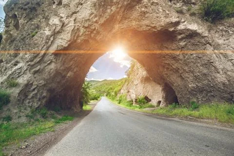 Landscape with road in mountains Stock-Fotos