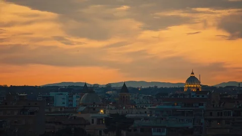 Landscape in Rome with Saint Peter on the right at sunset Video stock 128357878