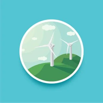 Landscape round vector illustration of wind generators. Landscape wind power Stock Illustration