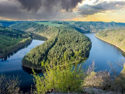Landscape with Saale loop in Thuringia Stock-Fotos