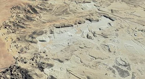 The landscape of the sandy desert in Qatar from a bird's eye view Stock Photos