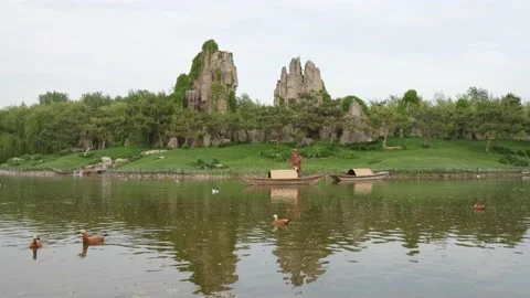 Landscape scene with swans and ducks swimming on the water 库存影片 195580696
