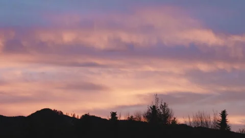 Landscape scenery of dusk sunset in mountains in spring or autumn Stock Footage 237079692