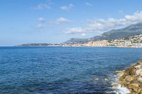 Landscape of the seafront of Menton Stock Photos