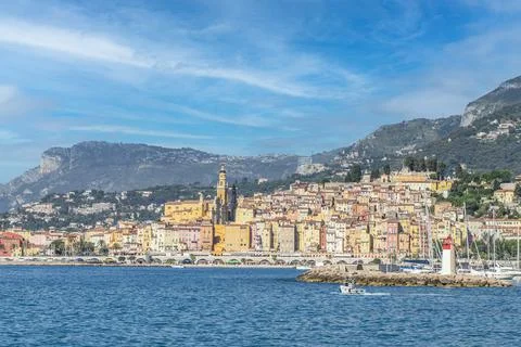 Landscape of the seafront of Menton Stock Photos
