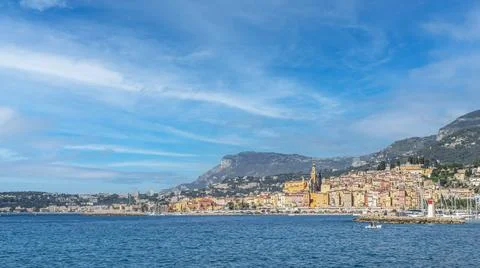 Landscape of the seafront of Menton Stock Photos