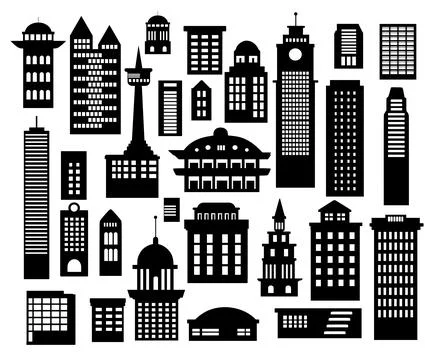 Landscape set of buildings silhouette on a white background Stock Illustration