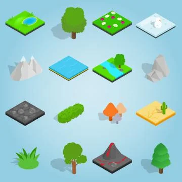 Landscape set icons, isometric 3d style Stock Illustration