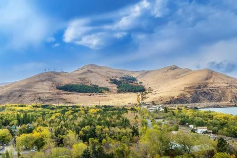 Landscape from Sevanavank monastery, Armenia Landscape with mountain from ... 스톡 사진