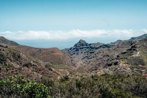 Landscape of sharp mountains to explore and hike Stock Photos
