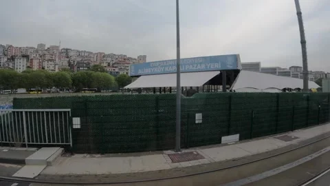 Landscape shot with action camera from T5 Eminönü-Alibeyköy Tram Line Video stock 291281263