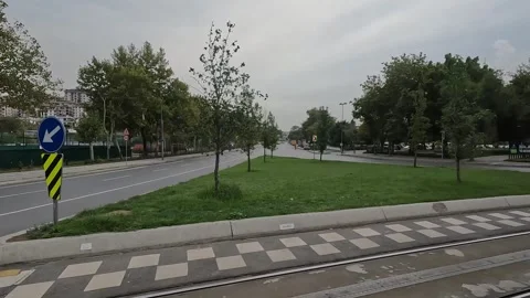 Landscape shot with action camera from T5 Eminönü-Alibeyköy Tram Line. Stock Footage 291621063