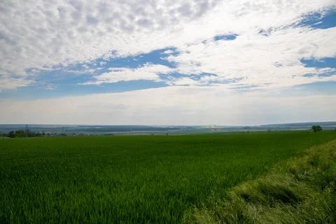 Landscape shot of fields and cloudy sky Stock Photos