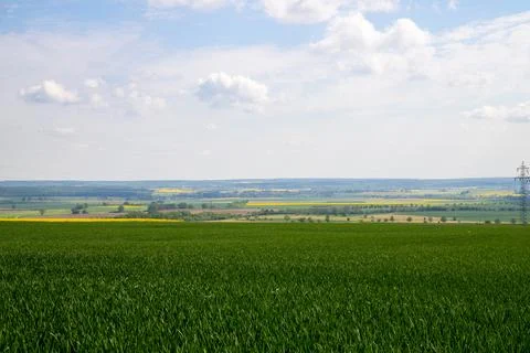 Landscape shot of fields and cloudy sky Stock Photos