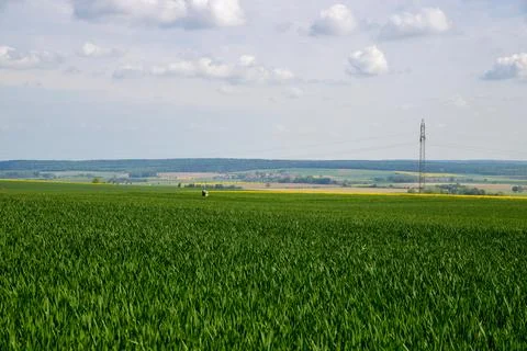 Landscape shot of fields and cloudy sky Stock Photos