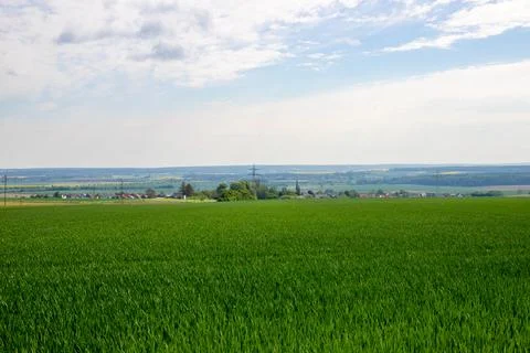 Landscape shot of fields and cloudy sky Stock Photos