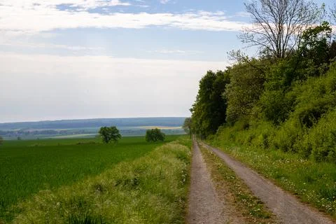 Landscape shot of fields and cloudy sky Stock Photos