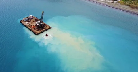 Landscape shot using drone. Barge . Mediterranean Sea. Stock Footage 74478679