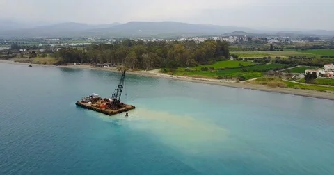 Landscape shot using drone. Barge . Mediterranean Sea. Stock Footage 74493303