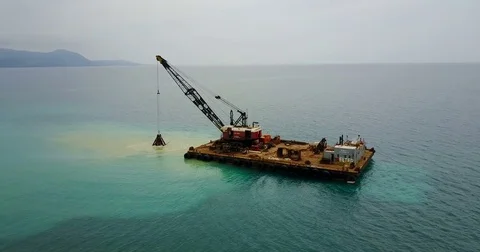 Landscape shot using drone. Barge . Mediterranean Sea. Stock Footage 74493691