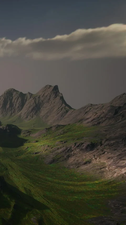 Landscape showing mountains with green valleys and cloudy sky in the background Stock Footage 340268024