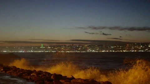 A landscape that shows algiers at night Stock Footage 129582419