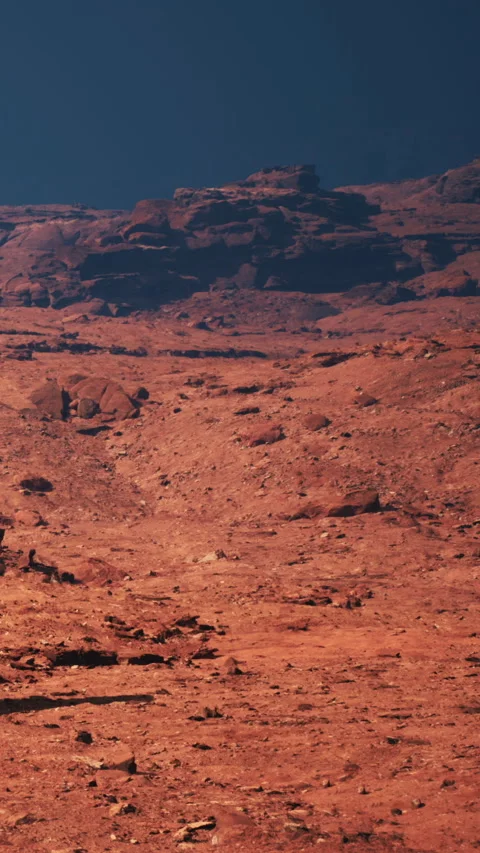 Landscape shows rocky surface under dark sky on another planet outside Earth Stock Footage 340646425