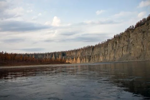 Landscape on Siberian river in the fall while fishing. Stock Photos