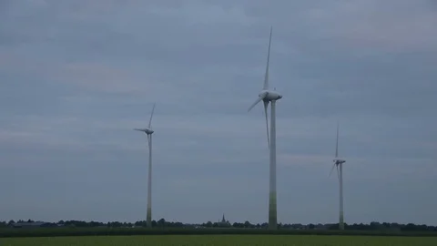Landscape of the side of windmills on a cloudy morning Stock Footage 108968307