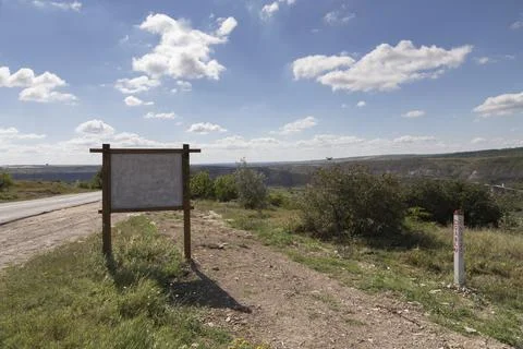 Landscape with signboard. Foto stock