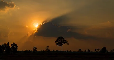 Landscape silhouette clouds move in evening sunset. Video stock 108074841