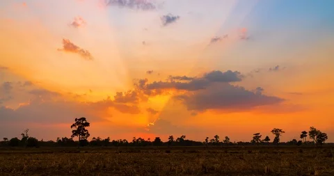 Landscape silhouette clouds move in evening sunset Time-lapse. Stock Footage 108080650